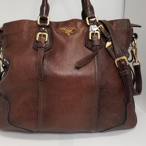 Prada Cervo Antik Leather Tote Bag Brown